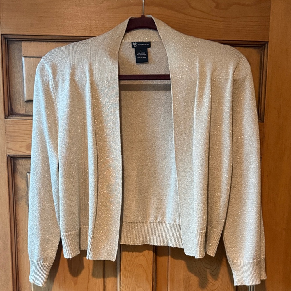 new directions Champagne Metallic Open-Front Women's Cardigan Shrug